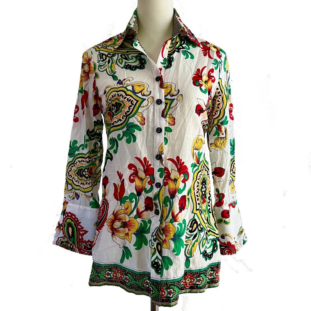 Bella Pelle XS Paisley Tunic Blouse Long Sleeve Summer Bohemian Floral Beach